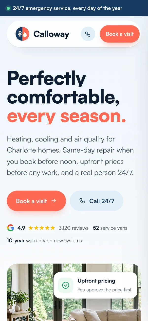 Calloway’s fictional HVAC site on a phone
