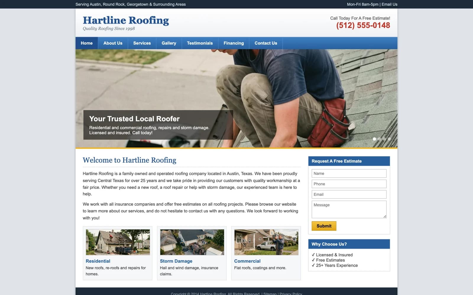 A deliberately dated mockup of the same fictional roofing company