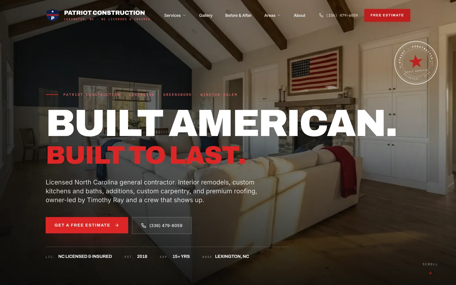 Patriot Construction website built by RevCore